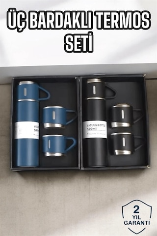 Bfs Şık Ve Dayanıklı 3 Bardaklı Termos Seti Uzun Süre Isı Koruma Özellikli Çok Renkli