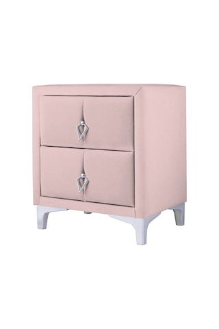 Harmony Silver Iki Çekmeceli Komodin- Yatak Odası Kumaş Döşemeli 2 Kapaklı Komodin Modeli Pembe