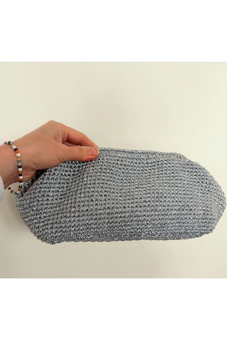 Parlak Tutmalı El Çantaları , El Yapımı Işıltılı Clutch, Örgü El Çantası Açık Gri