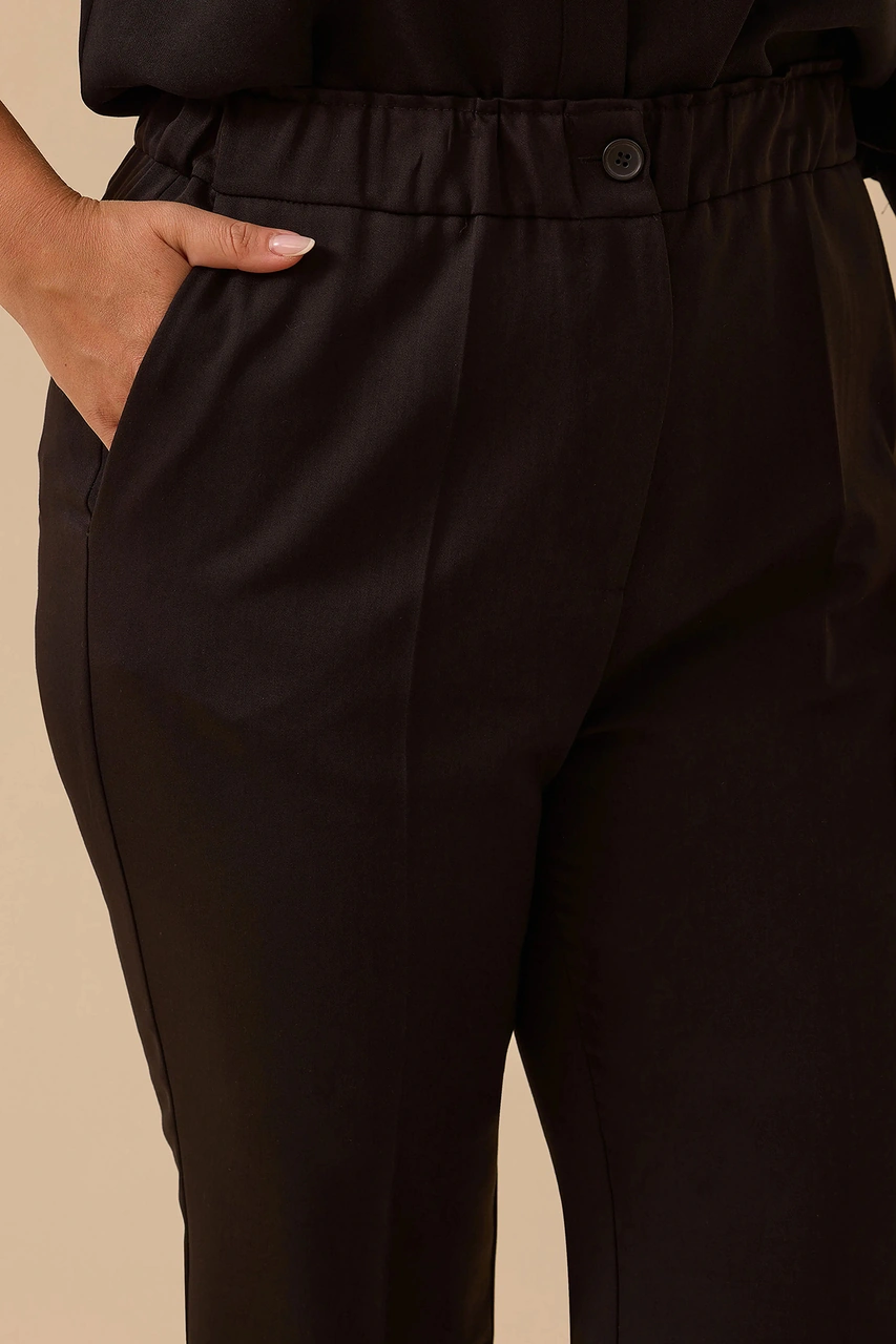 Galaxi Kadın Büyük Beden Tek Düğmeli Düz Paça Pantolon 4001 Siyah Siyah