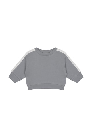 Antebies Organik Gri Beyaz Beli Lastikli Bağcıklı Manşetli Erkek Bebek Sweatshirt Eşofman Takımı