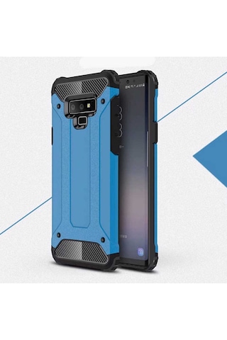 Noktaks Samsung Galaxy Uyumlu Note 9 Kılıf Çift Katman Zırh Tank Crash Military Kapak Mavi T5578