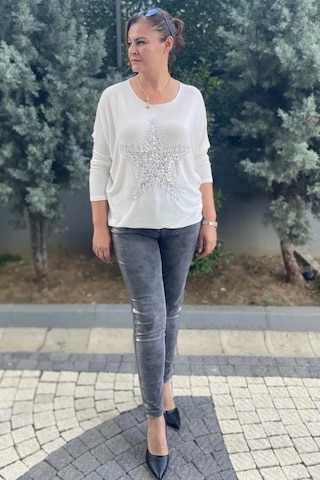 Kadın Varak Detarylı Koyu Gri Kot Pantolon Koyu Gri