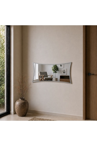 Modern Kavisli Boy Aynası 40x120 Cm Dalgalı Formlu Minimalist Dekoratif Duvar Aynası Gümüş
