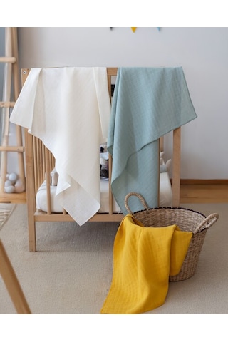 Çok Amaçlı Müslin Örtü & Battaniye 3'lü Set Pamuk Oeko-teks Sertifikalı 80x80 CM Hardal