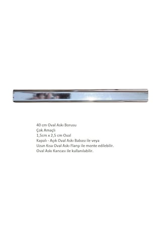 Oval Askı Borusu, 40 Cm, Parlak Metal, Mutfak, Banyo, Vestiyer, Portmanto, Çok Amaçlı Metalik