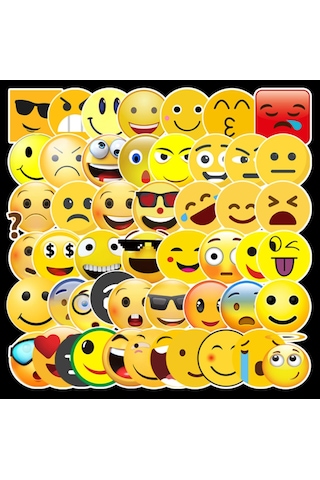 50 Adet Tekrarsız Emojiler Kalite Pvc Sticker Süs 07