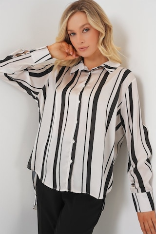 Gülsüm Aydın Çizgili Uzun Saten Gömlek 20291 - Siyah Siyah