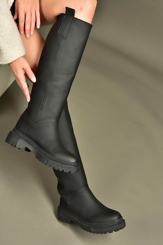 Fox Shoes V973555509 Siyah Düz Tabanlı Kadın Binici Çizmesi Siyah
