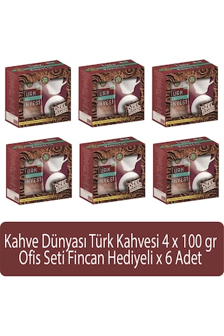 Kahve Dünyası Türk Kahvesi Ofis Seti 4 X 100 Gr Fincan Hediyeli X 6 Adet Türk Kahvesi