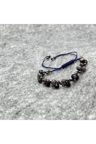 Yıldız Doğal Taş 6mm Ipli Karlı Obsidyen Ayarlanabilir Ölçü Doğal Taş Bileklik Siyah