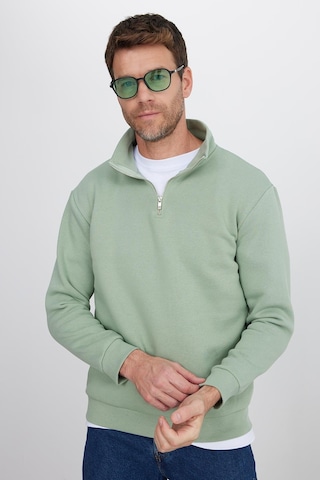 Tudors Unisex Relax Fit Rahat Kesim Pamuklu İçi Polarlı Yarım Fermuarlı Yeşil Dik Yaka Sweatshirt-35167 Yeşil
