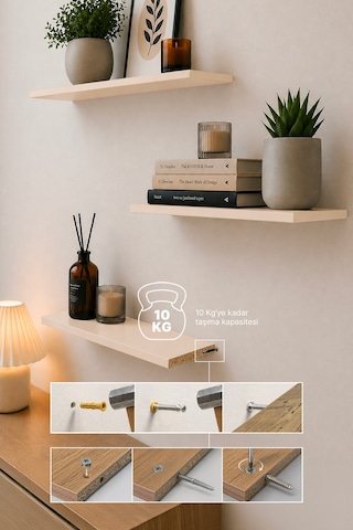 Nest 3 Raflı Gizli Monte Uçan Raf 50 15 Cm Ay Taşı