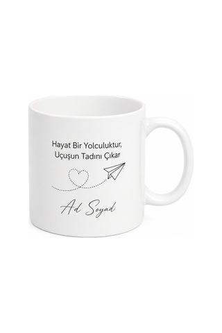 Hayat Bir Yolculuktur Uçuşun Tadını Çıkar Kupa Bardak Hediye Beyaz / Çok Renkli