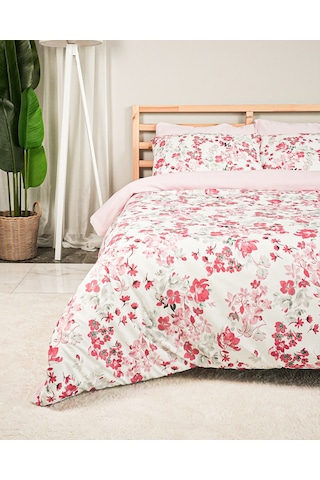 Flower World Pamuklu Çift Kişilik Kırmızı Nevresim Seti Lastikli Çarşaflı 200x220 Cm