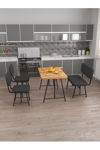Mygusi Hayat 2 Sandalyeli 1 Bench Mutfak Masa Takımı Atlantik Çam Antrasit