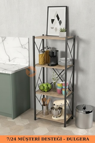 Fourty 4 Raflı Metal Dar Tekli Kitaplık Dekoratif Ofis Salon Rafı 124 Cm Çam