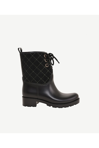 Yargıcı Kapitone Detaylı Kısa Yağmur Botu Siyah