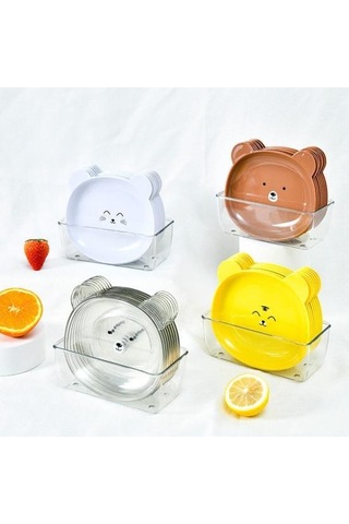 Şeffaf Atıştırmalık Tabağı Sevimli Ayı Deseni İstiflenebilir Yuvarlak Kenarlar Çok Amaçlı Plastik Yerden Tasarruflu