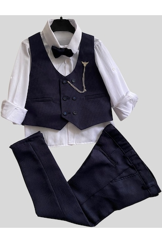 Matrix Yelekli Zincirli Erkek Çocuk Takım Elbise Lacivert