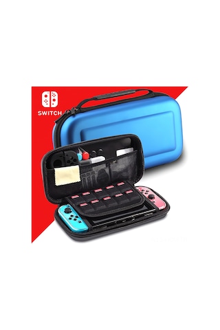 Suofeng Nintendo Switch İçin Mavi Korumalı Taşıma Çantası - Joy-con Ve 10 Oyun Kartı Saklama, Eva Kabuk, El Tutucu Tasarım