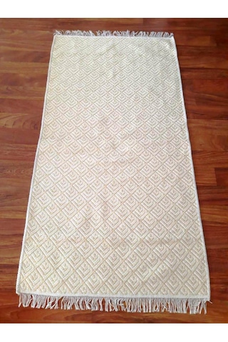 Pamuklu Cotton Kilim Çift Taraflı Yıkanabilir Dekoratif 80x150 - Sarı V2 Siyah - Beyaz