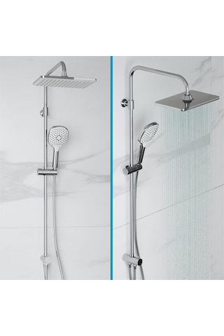 Adell Mode S Rain Tepe Duş Seti Kare 25 Cm, 3 Fonksiyonlu, Krom Bataryasız Krom