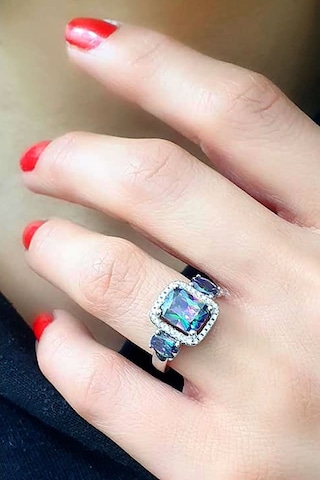Mistik Topaz Taşlı 925 Ayar Gümüş Baget Yüzük 12