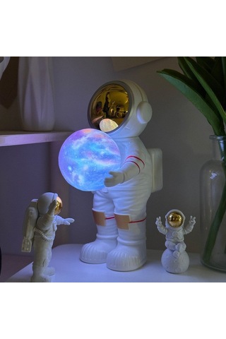 Çeşithane Astronot Planet Gece Lambası & Bluetooth Hoparlör - Kristal Küre Sarılma Tasarımlı, Renkli