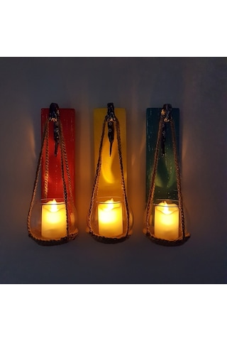 Stdekor, Sarı, Kırmızı Ve Mavi Renkli, Led Mumlu Aplik 3'Lü Set