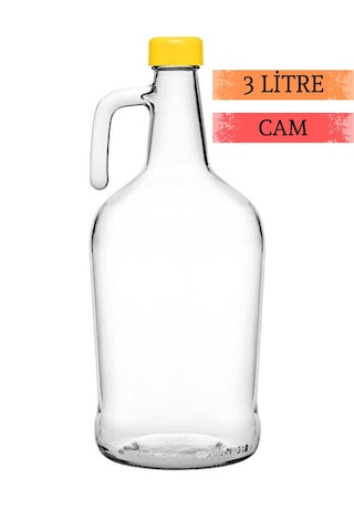Şişe 3 Litre Saplı Zeytinyağı Şişesi Cam Şalgam Sirke Turşu Suyu Şişesi Şeffaf