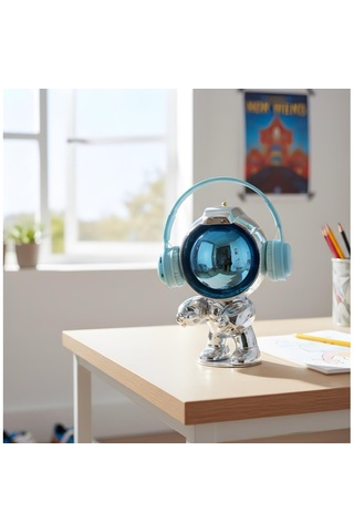 Dekoratif Astronot Heykelcik Mavi Reçine + Galvaniz Kaplama 285mm