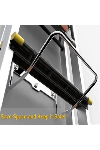 Pazly Ağır Hizmet Garaj Depolama Merdiveni - Paslanmaz Çelik, 20.32x19.05cm, Katlanabilir, Uzay Tasarrufu, Duvar Braketli, Garaj İçin