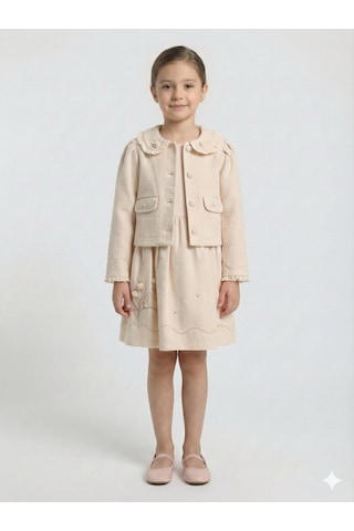 Xo Kids Kız Çocuk Elbise + Bolero 5-8 Yaş 52143 Bej