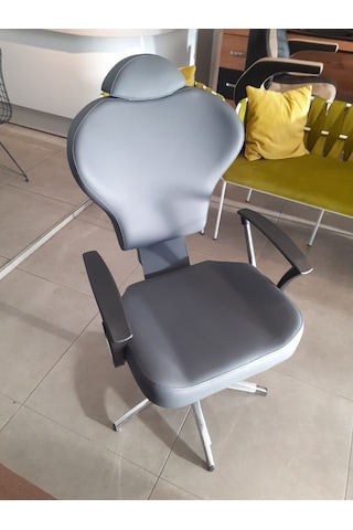 Geri Yatarlı Yükseklik Ayarlı Kuaför Makyaj ve Kaş Koltuğu Gri