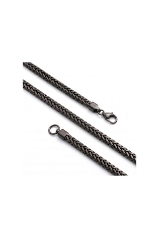 Premium Parlak Ve Şık Köşeli Örgü Zincir Erkek Çelik Kolye 3x3 Mm 55 Cm 3183eck013 - Siyah Renk
