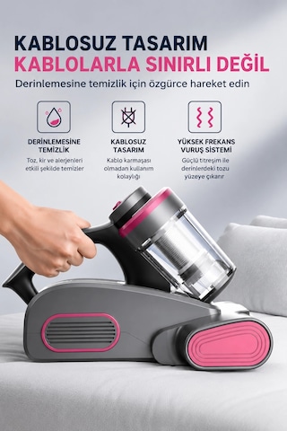 Glr G-163 100w Şarjlı Anti-mite Süpürge Uv Işıklı Akarlar Toz Akarı Yatak Koltuk Süpürgesi
