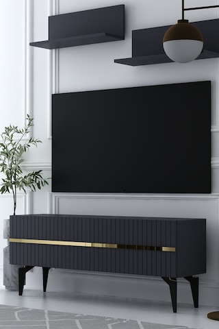 120dhdtür5aa Tedy Raflı Tv Sehpası Ünitesi Antrasit-altın