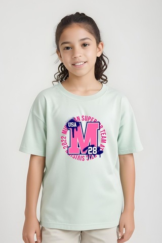 Panios Kids M 28 Baskılı Kız Çocuk Kısa Kollu T-shirt Mint Yeşili