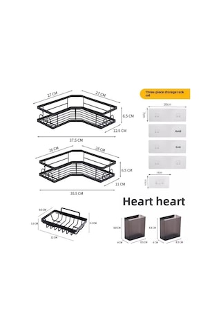 Reedark Banyo Duvar Üstü Üçgen Tipi Organizer Seti: Paslanmaz Çelik Materyal, Delme Yok Kurulum, Fırça Kasesi Ve Kanca İçeren 3'lü Rahat Depolama Diğer
