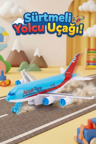 Sürtmeli Oyuncak Yolcu Uçağı - 16 Cm Model Uçak - Eğitici Çocuk Oyuncağı