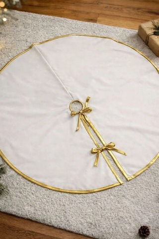 Çam Ağacı Etek Örtüsü 120 Cm Gold Biyeli Beyaz Ayak Gizleyici Dekoratif Örtü