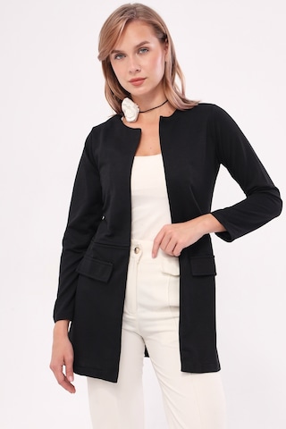 Armonika Kadın Siyah Beli Dikişli Uzun Ceket Arm-20k001021