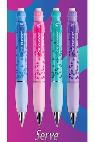 Deep Uçlu Kalem - Renkli Üçgen Baskılar - Gök Mavi