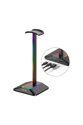 Mufunye New Bee Z8 Rgb Işıklı Kulaklık Stantı, Dikişsiz Taban Ve 2 Usb Portu, Siyah Alüminyum-abs Malzeme