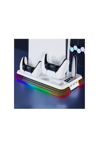 Ps5 İçin Soğutma Standı Çift Kol Şarj Rgb Led Işıklı 3 Usb Girişli Slim Pro Uyumlu Stand