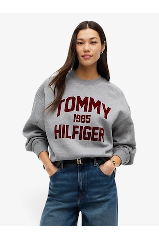 Tommy Hilfiger Varsıty Flock Rlxd Swt Kadın Gri Sweatshirt - Ww0ww51651