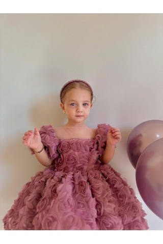 H L Y Karol Tasarım Lina Güllü Diana Vintage Kız Bebek Elbise,doğum Günü Elbise,fotoğraf Çekim Elbise,0-12 Yaş Uygun Pembe