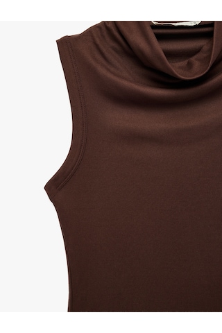 Koton Modal Kumaş Slim Fit Kolsuz Dik Yaka Body Kahverengi 7wak10019ek Kahve