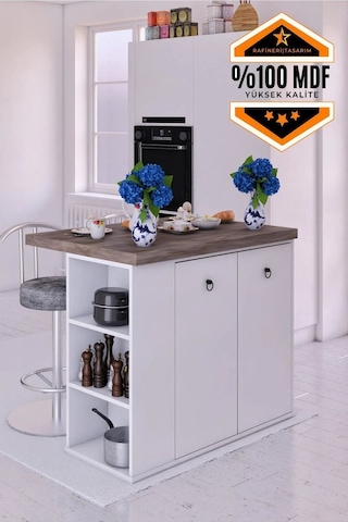 Noma Mdf Mutfak Adası Mutfak Dolabı Ada Mutfak Yemek Masası Gri